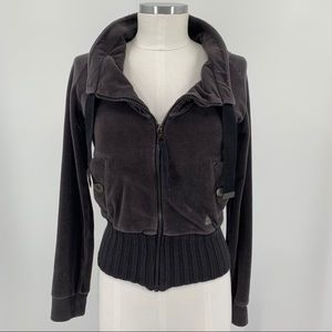 Adidas Gray Velour Cropped Bomber Jacket